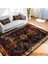 Lacivert Zeminde Eskitme Motifli Kilim Desenli Eskitme Motifli Etnik Motifler Dijital Baskılı Makinede Yıkanabilir Kaymaz Taban Saçaklı Halı 2