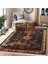 Lacivert Zeminde Eskitme Motifli Kilim Desenli Eskitme Motifli Etnik Motifler Dijital Baskılı Makinede Yıkanabilir Kaymaz Taban Saçaklı Halı 3