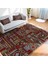 Kırmızı - Kahverengi Zeminde Patchwork Motifli Otantik Desenli Etnik Motifler Eskitme Motifli Dijital Baskılı Makinede Yıkanabilir Kaymaz Taban Saçaklı Halı 2