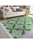 Yeşil Zeminde Damask Motifli Geleneksel Desenli Floral Vintage Dijital Baskılı Makinede Yıkanabilir Kaymaz Taban Saçaklı Halı 1