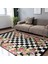 Damalı Zeminde Damask Motifli Çiçek Desenli Floral Geometrik Dijital Baskılı Makinede Yıkanabilir Kaymaz Taban Saçaklı Halı 5