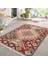 Kırmızı Zeminde Etnik Motifli Kilim Desenli Avangarde Vintage Dijital Baskılı Makinede Yıkanabilir Kaymaz Taban Saçaklı Halı 2