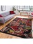 Siyah - Kırmızı Zeminde Patchwork Motifli Kanaviçe Desenli Vintage Floral Dijital Baskılı Makinede Yıkanabilir Kaymaz Taban Saçaklı Halı 1