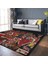 Siyah - Kırmızı Zeminde Patchwork Motifli Kanaviçe Desenli Vintage Floral Dijital Baskılı Makinede Yıkanabilir Kaymaz Taban Saçaklı Halı 3