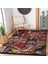Siyah - Kırmızı Zeminde Patchwork Motifli Kanaviçe Desenli Vintage Floral Dijital Baskılı Makinede Yıkanabilir Kaymaz Taban Saçaklı Halı 5