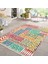 Beyaz Zeminde Patchwork Motifli Kilim Desenli Klasik Geometrik Dijital Baskılı Makinede Yıkanabilir Kaymaz Taban Saçaklı Halı 2