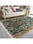 Mavi Zeminde Kilim Motifli Geometrik Desenli Vintage Avangarde Dijital Baskılı Makinede Yıkanabilir Kaymaz Taban Saçaklı Halı 1