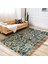 Mavi Zeminde Kilim Motifli Geometrik Desenli Vintage Avangarde Dijital Baskılı Makinede Yıkanabilir Kaymaz Taban Saçaklı Halı 2