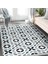 Siyah - Mavi Zeminde Yaprak Motifli Kanvas Desenli Floral Ofis Banyo Dijital Baskılı Makinede Yıkanabilir Kaymaz Taban Saçaklı Halı 2