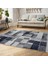 Lacivert Zeminde Geometrik Motifli Patchwork Desenli Geometrik Dijital Baskılı Makinede Yıkanabilir Kaymaz Taban Saçaklı Halı 3