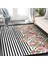 Siyah - Pembe Zeminde Geometrik Motifli Çiçek Desenli Geometrik Floral Dijital Baskılı Makinede Yıkanabilir Kaymaz Taban Saçaklı Halı 3
