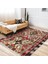Kırmızı Zeminde Türkmen Motifli Kilim Desenli Avangarde Vintage Dijital Baskılı Makinede Yıkanabilir Kaymaz Taban Saçaklı Halı 5