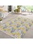 Sarı - Gri Zeminde Çiçek ve Yaprak Motifli Floral Desenli Floral Klasik Koridor & Antre Dış Mekan & Outdoor Dijital Baskılı Makinede Yıkanabilir Kaymaz Taban Saçaklı Halı 3