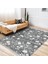 Gri - Beyaz Zeminde Yaprak Motifli Floral Desenli Floral Dijital Baskılı Makinede Yıkanabilir Kaymaz Taban Saçaklı Halı 5
