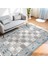 Gri - Mavi Zeminde Dokuma Halı Motifli Kilim Desenli Vintage Eskitme Motifli Dijital Baskılı Makinede Yıkanabilir Kaymaz Taban Saçaklı Halı 1