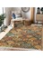 Hardal Zeminde Etnik Motifli Kilim Desenli Vintage Geometrik Dijital Baskılı Makinede Yıkanabilir Kaymaz Taban Saçaklı Halı 1