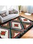 Krem - Ekru Zeminde Kilim Motifli Geleneksel Desenli Geometrik Etnik Motifler Dijital Baskılı Makinede Yıkanabilir Kaymaz Taban Saçaklı Halı 1