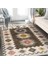 Kahverengi Zeminde Etnik Motifli Kilim Desenli Avangarde Vintage Dijital Baskılı Makinede Yıkanabilir Kaymaz Taban Saçaklı Halı 1