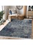 Lacivert Zeminde Örme Motifli Kilim Desenli Eskitme Motifli Vintage Dijital Baskılı Makinede Yıkanabilir Kaymaz Taban Saçaklı Halı 3
