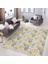 Sarı - Gri Zeminde Çiçek ve Yaprak Motifli Floral Desenli Floral Klasik Dijital Baskılı Makinede Yıkanabilir Kaymaz Taban Saçaklı Halı 1