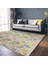 Sarı - Gri Zeminde Çiçek ve Yaprak Motifli Floral Desenli Floral Klasik Dijital Baskılı Makinede Yıkanabilir Kaymaz Taban Saçaklı Halı 5