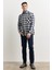 Erkek Lacivert-bej Slim Fit Dar Kesim Düğmeli Yaka %100 Pamuk Kareli Oduncu Gömlek 2