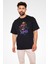 Aslan Baskılı Unisex Siyah Oversize T-Shirt 2