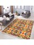 Lacivert - Hardal Zeminde Etnik Motifli Tribal Desenli Geometrik Etnik Motifler Salon & Oturma Odası Dış Mekan & Outdoor Dijital Baskılı Makinede Yıkanabilir Kaymaz Taban Saçaklı Halı 3