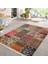 Kırmızı - Krem Zeminde Patchwork Motifli Geleneksel Desenli Vintage Etnik Motifler Salon & Oturma Odası Koridor & Antre Dijital Baskılı Makinede Yıkanabilir Kaymaz Taban Saçaklı Halı 1