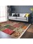 Kırmızı - Krem Zeminde Patchwork Motifli Geleneksel Desenli Vintage Etnik Motifler Salon & Oturma Odası Koridor & Antre Dijital Baskılı Makinede Yıkanabilir Kaymaz Taban Saçaklı Halı 2