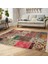 Kırmızı - Krem Zeminde Patchwork Motifli Geleneksel Desenli Vintage Etnik Motifler Salon & Oturma Odası Koridor & Antre Dijital Baskılı Makinede Yıkanabilir Kaymaz Taban Saçaklı Halı 5