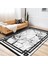 Siyah - Beyaz Zeminde Çerçeveli Motifli Mermer Desenli Geometrik Avangarde Salon & Oturma Odası Dış Mekan & Outdoor Dijital Baskılı Makinede Yıkanabilir Kaymaz Taban Saçaklı Halı 3
