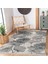 Ekru - Gri Zeminde Yağlıboya Motifli Çiçek Desenli Floral Vintage Salon & Oturma Odası Dış Mekan & Outdoor Dijital Baskılı Makinede Yıkanabilir Kaymaz Taban Saçaklı Halı 5