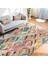 Çok Renkli Zeminde Patchwork Motifli Ikat Desenli Sade & Şık Vintage Salon & Oturma Odası Koridor & Antre Dijital Baskılı Makinede Yıkanabilir Kaymaz Taban Saçaklı Halı 1