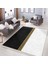 Siyah - Gold Zeminde Geometrik Motifli Klasik Desenli Geometrik Sade & Şık Koridor & Antre Ofis Dijital Baskılı Makinede Yıkanabilir Kaymaz Taban Saçaklı Halı 2