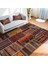 Kırmızı Zeminde Patchwork Motifli Etnik Desenli Vintage Klasik Salon & Oturma Odası Yatak Odası Dijital Baskılı Makinede Yıkanabilir Kaymaz Taban Saçaklı Halı 3