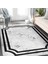 Siyah - Gri Zeminde Çerçeveli Motifli Mermer Desenli Geometrik Klasik Salon & Oturma Odası Dış Mekan & Outdoor Dijital Baskılı Makinede Yıkanabilir Kaymaz Taban Saçaklı Halı 1