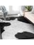 Siyah - Beyaz Zeminde Post Motifli Kürk Desenli Sade & Şık Klasik Salon & Oturma Odası Dış Mekan & Outdoor Dijital Baskılı Makinede Yıkanabilir Kaymaz Taban Saçaklı Halı 5