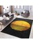 Gold - Siyah Zeminde Kanvas Motifli Güneş Desenli Modern Geometrik Salon & Oturma Odası Dış Mekan & Outdoor Dijital Baskılı Makinede Yıkanabilir Kaymaz Taban Saçaklı Halı 2