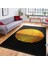 Gold - Siyah Zeminde Kanvas Motifli Güneş Desenli Modern Geometrik Salon & Oturma Odası Dış Mekan & Outdoor Dijital Baskılı Makinede Yıkanabilir Kaymaz Taban Saçaklı Halı 3