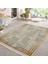 Krem - Gold Zeminde Çerçeveli Motifli Kilim Desenli Geometrik Sade & Şık Salon & Oturma Odası Yatak Odası Dijital Baskılı Makinede Yıkanabilir Kaymaz Taban Saçaklı Halı 2