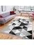 Siyah - Beyaz Zeminde Geometrik Motifli Mermer Desenli Geometrik Sade & Şık Koridor & Antre Banyo Dijital Baskılı Makinede Yıkanabilir Kaymaz Taban Saçaklı Halı 5
