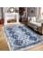 Lacivert Zeminde Otantik Motifli Kilim Desenli Avangarde Eskitme Motifli Salon & Oturma Odası Mutfak Dijital Baskılı Makinede Yıkanabilir Kaymaz Taban Saçaklı Halı 5