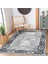 Gri - Lacivert Zeminde Çerçeveli Motifli Duvar Desenli Eskitme Motifli Geometrik Salon & Oturma Odası Dış Mekan & Outdoor Dijital Baskılı Makinede Yıkanabilir Kaymaz Taban Saçaklı Halı 5