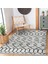 Gri - Siyah Zeminde Etnik Motifli Geleneksel Desenli Etnik Motifler Geometrik Salon & Oturma Odası Dış Mekan & Outdoor Dijital Baskılı Makinede Yıkanabilir Kaymaz Taban Saçaklı Halı 1
