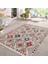 Çok Renkli Zeminde Kilim Motifli Pers Desenli Vintage Avangarde Salon & Oturma Odası Koridor & Antre Dijital Baskılı Makinede Yıkanabilir Kaymaz Taban Saçaklı Halı 3