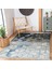 Siyah - Mavi Zeminde Geometrik Motifli Mozaik Desenli Geometrik Klasik Salon & Oturma Odası Koridor & Antre Dijital Baskılı Makinede Yıkanabilir Kaymaz Taban Saçaklı Halı 5