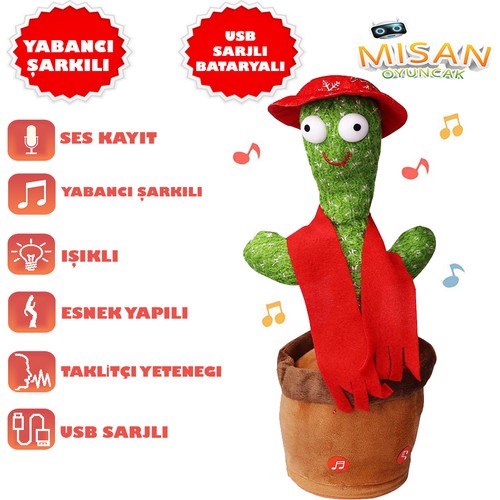 Misan Konuşan Dans Eden Müzikli Işıklı Peluş Kaktüs Oyuncak Misan Konuşan Dans Eden Müzikli Işıklı Peluş Kaktüs Oyuncak