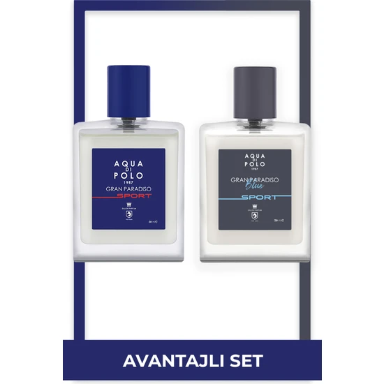 Aqua Di Polo 1987 Gran Paradiso Blue Sport 50 ml ve Gran Paradiso Sport 50 ml 2'li Erkek Parfüm Seti