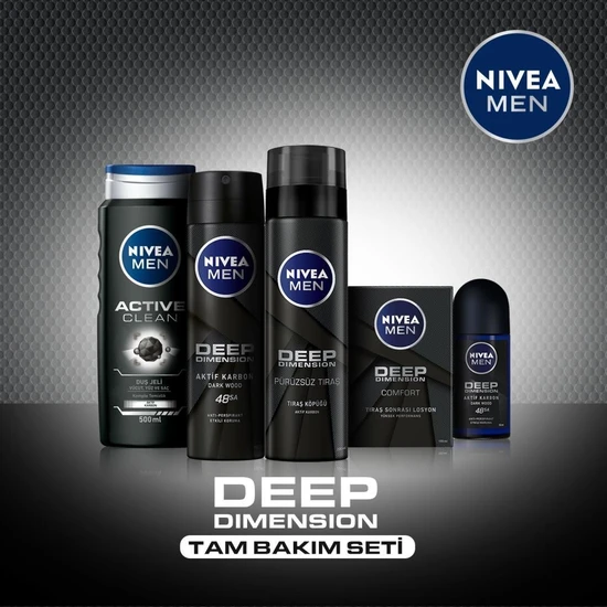 NIVEA Men Deep Dimension Damat Çeyiz Erkek Bakım Seti Duş Jeli 500 ml,Deodorant,Tıraş Köpüğü,Tıraş Sonrası Losyon ve Roll on